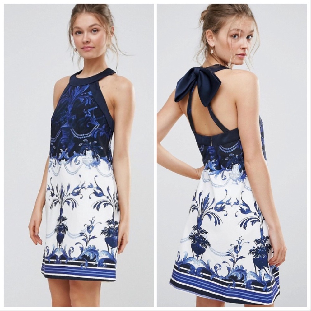 Ted Baker Blue Molliat Shift Dress Halter with Bow... Absolutely stunning! - Picture 2 of 10